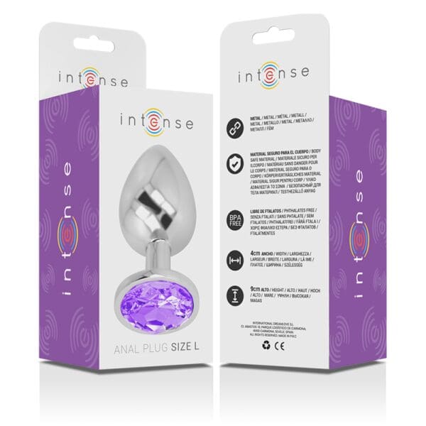 INTENSE - ALUMINUM METAL ANAL PLUG WITH VIOLET CRYSTAL SIZE L 7